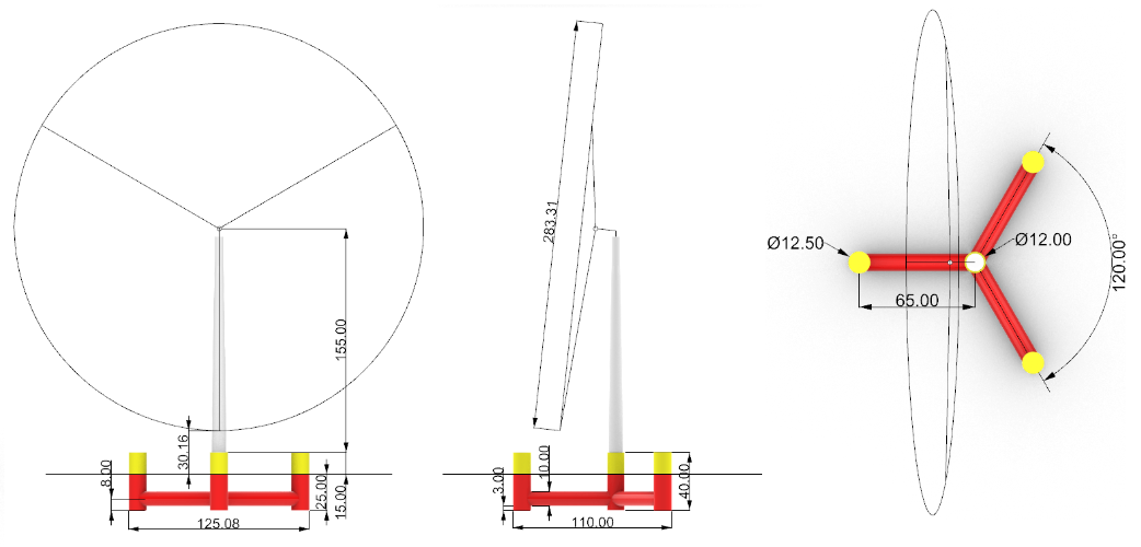 Designed dimensions of the IEA 22 MW RWT semisubmersible platform Designed dimensions of the IEA 22 MW RWT semisubmersible platform